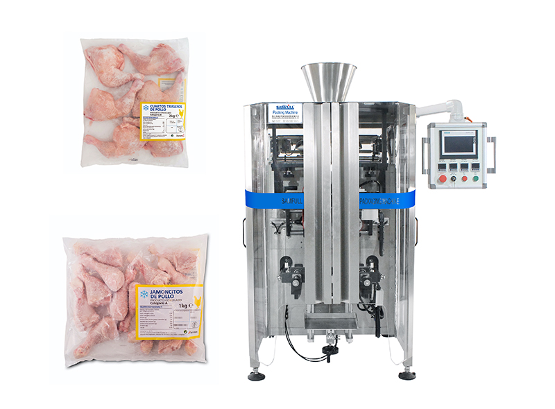 Maquina envasadora vertical multicabezal automatica de Jamoncitos de pollo congelados