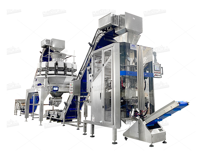 Maquina envasadora vertical multicabezal automatica de Jamoncitos de pollo congelados