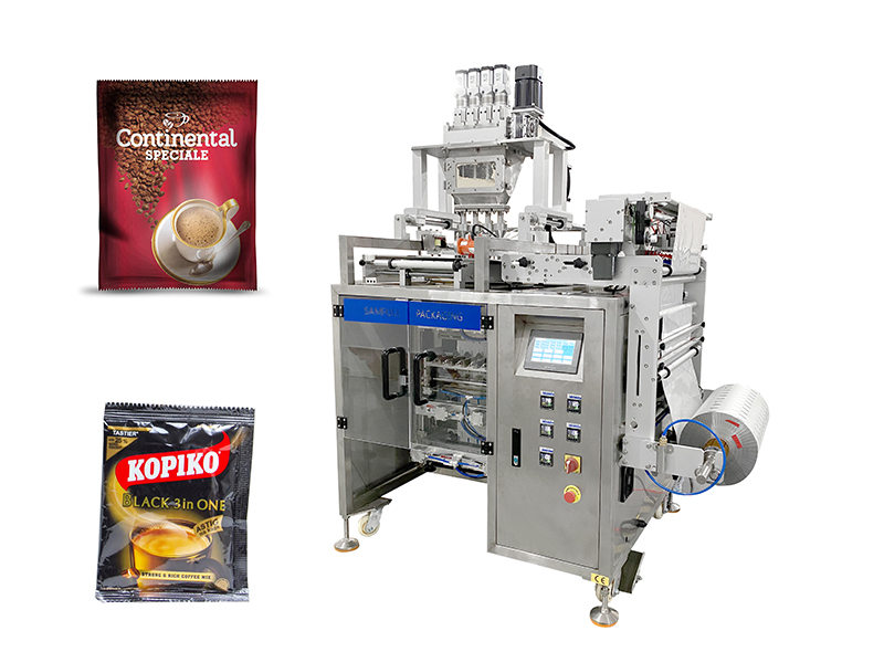 Envasadora multipista de bolsitas con sellado lateral de café
